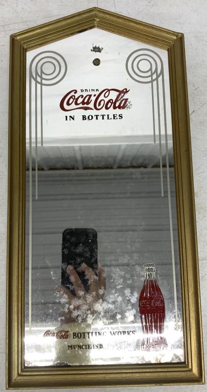 Coca Cola Bottling Works Wall Mirror: damage to the mirror finish at bottom edge and towards the top middle