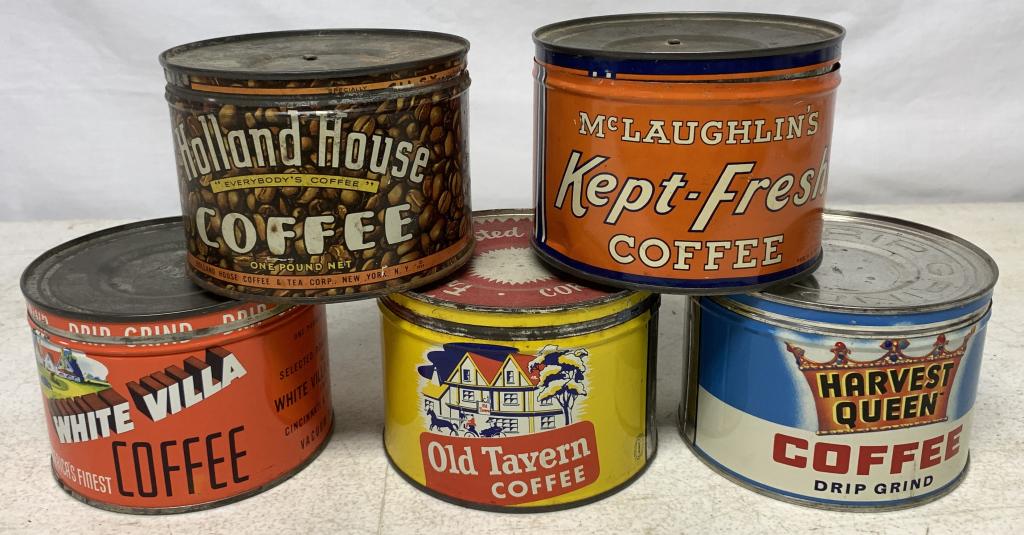 lot of 5 Coffee Tins White Villa, Old Tavern other (1 of 4)