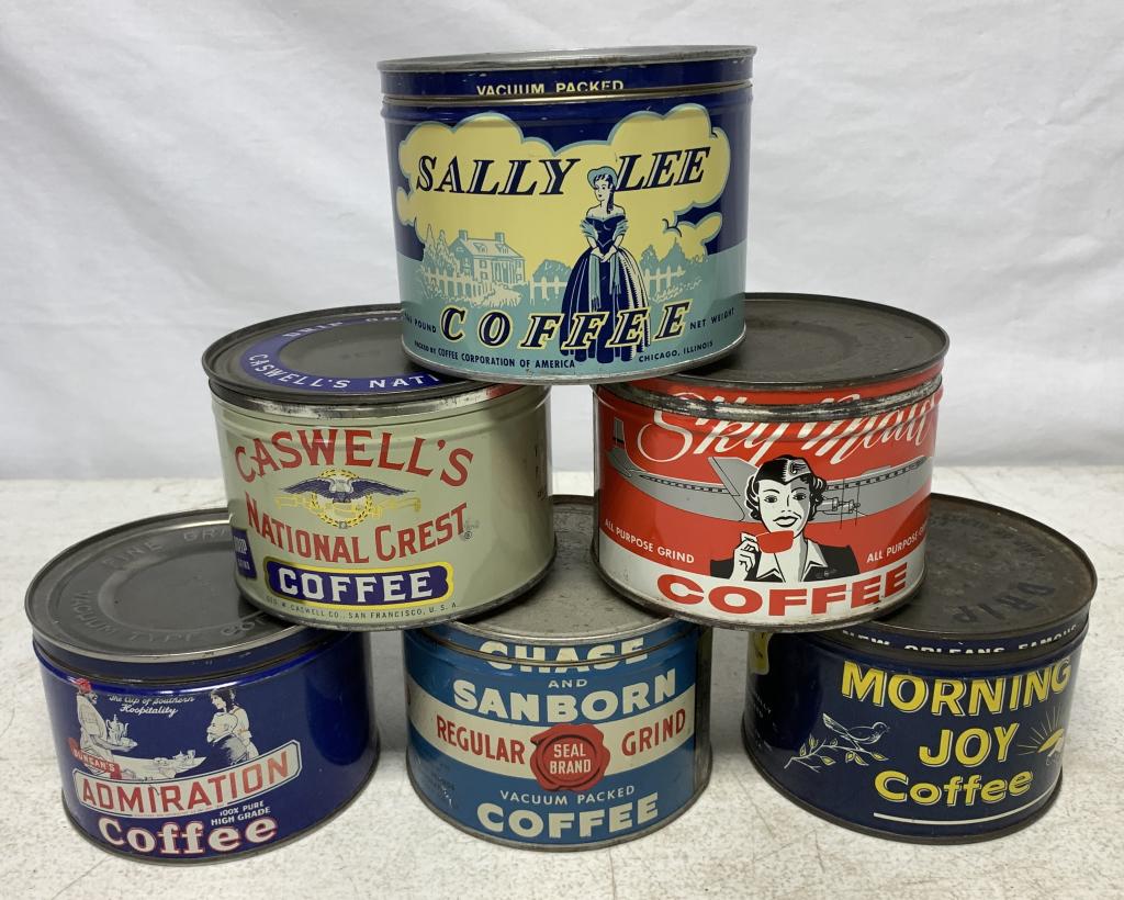 lot of 6 Coffee Tins Sky Maid, Caswell's, others (1 of 4)