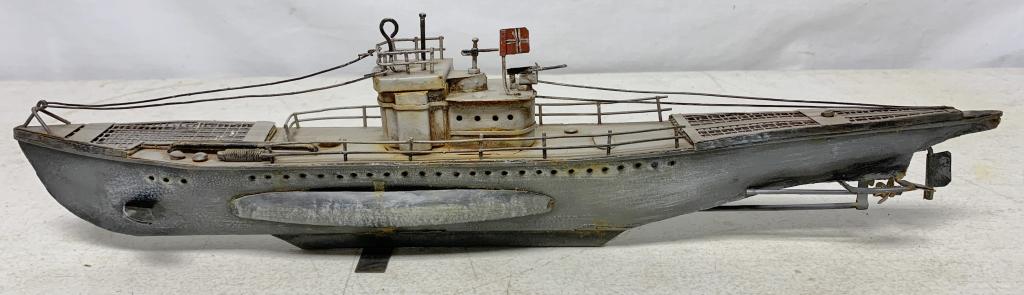 Metal War Ship Toy Model?: stamped AZ103 on bottom and that is the only markings throughout, possibly has the flag of Norway on the ship, looks like some light rust here and there