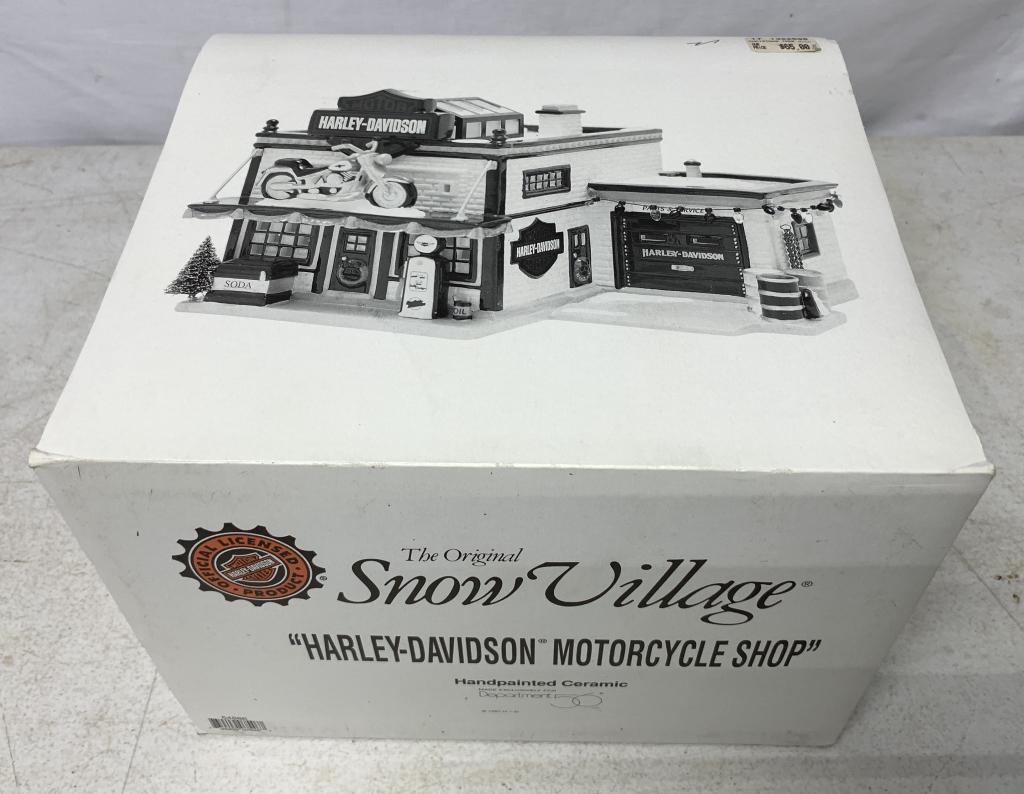 Snow Village Harley Davidson Motorcycle Shop: new in box