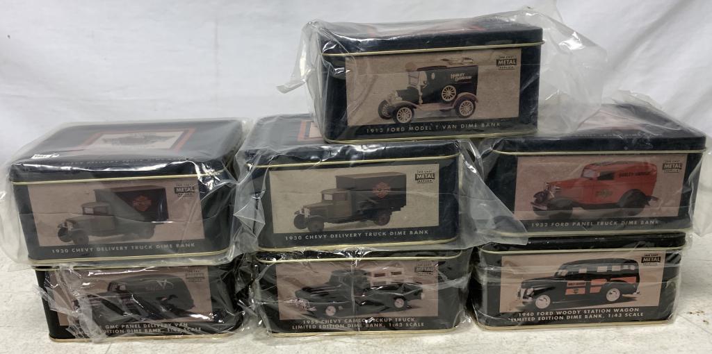 (7) Harley Davidson Dime Banks w/ Metal Tins (1 of 4)