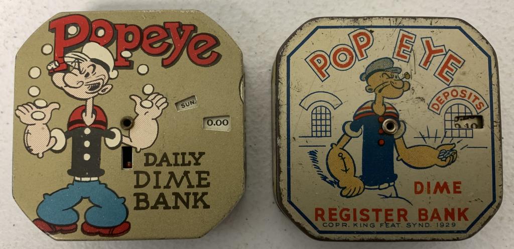 lot of 2 Popeye Tin Dime Banks (1 of 3)