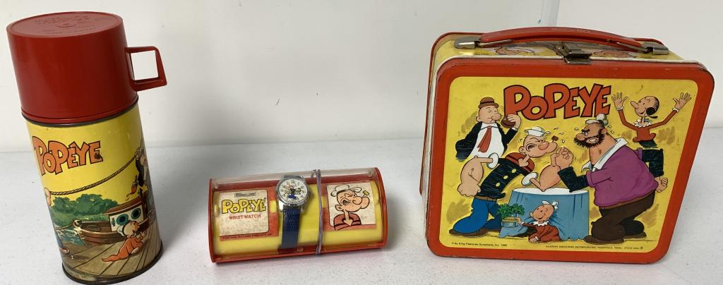 lot of 3 Popeye lunch Box,Thermos,Watch (1 of 8)