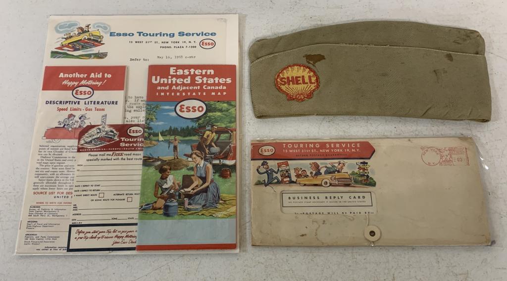 lot of 3 Shell Attendant Hat, Esso Map & Envelope (1 of 4)