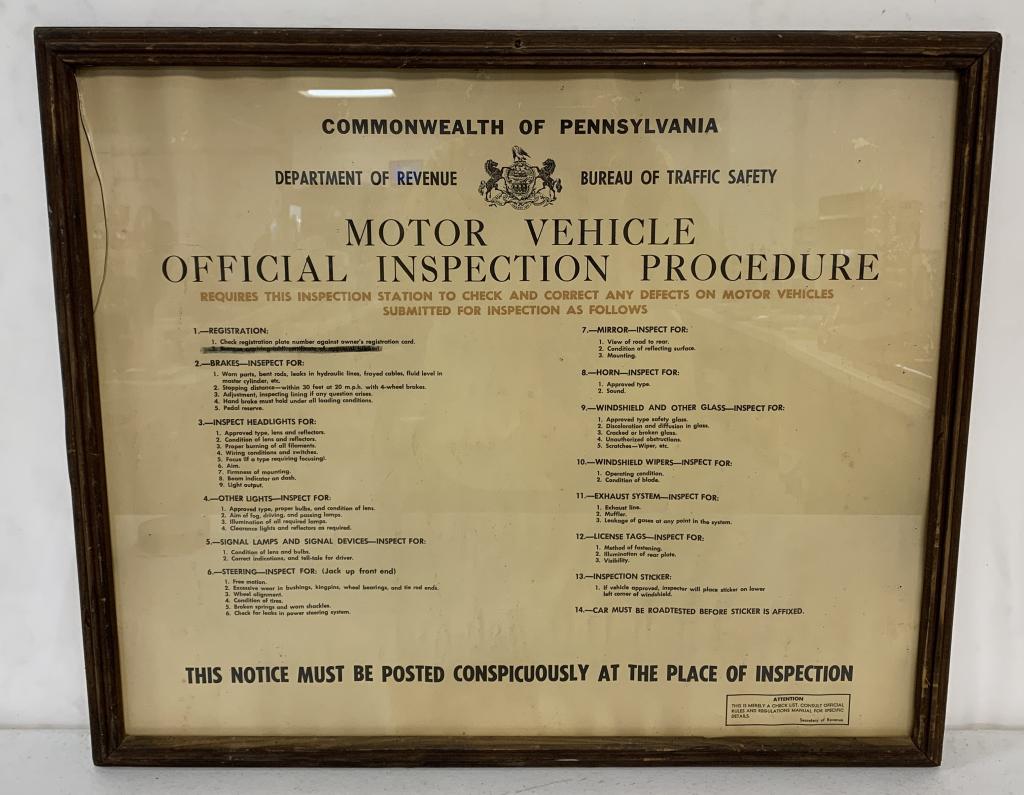 Framed PA Motor Vehicle Inspection Procedure (0083) on Jan 14, 2023