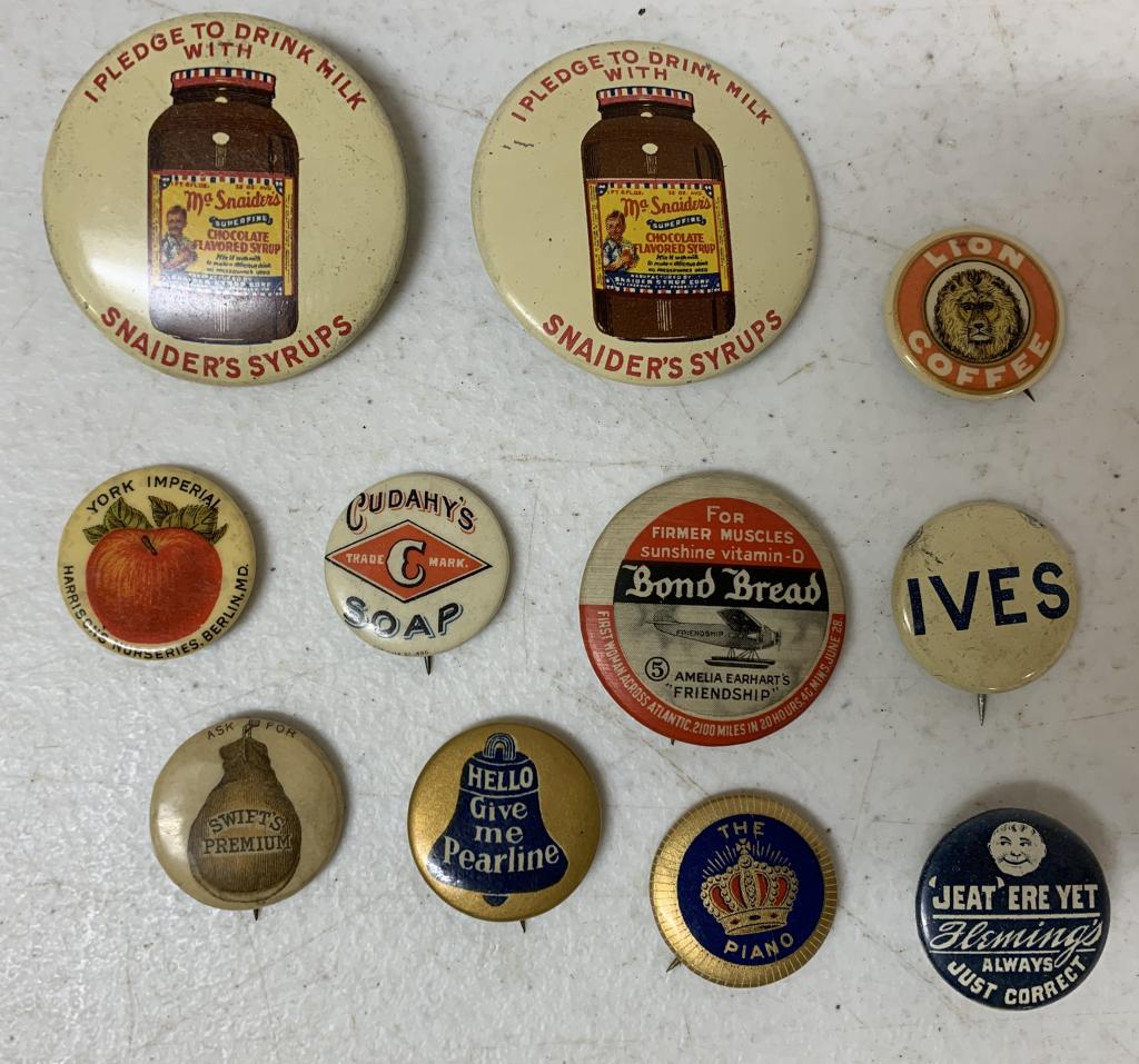 11 Adv Pins, Bond Bread, Lion Coffee, others (1 of 5)