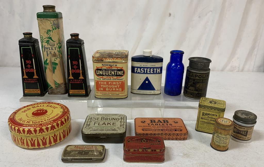 15 Adv Tins Fasteeth, Red Ball, No-O-Dor, others (1 of 4)