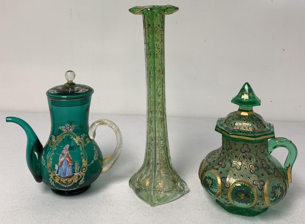 lot of 3 Moser Style Victorian Vase & Pots (1 of 6)