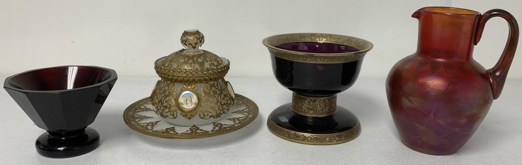 lot of 4 Moser Style Victorian Glassware Pieces (1 of 9)