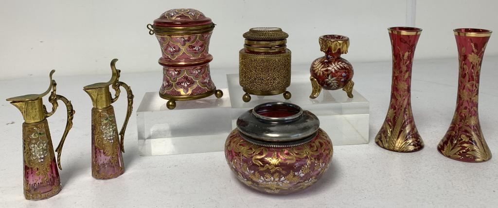 lot of 8 Moser Style Victorian Glassware Pieces (1 of 10)