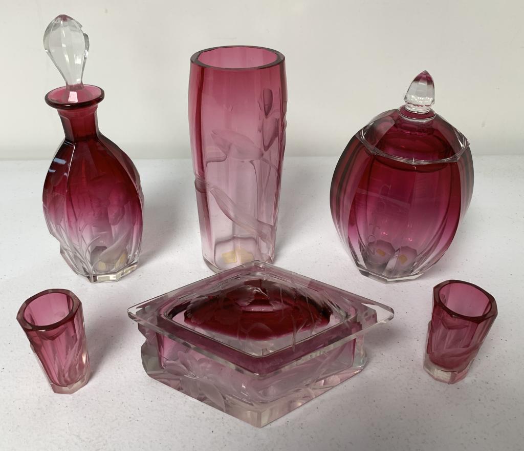 lot of 5 Moser Style Art Nouveau Wheel cut (1 of 6)