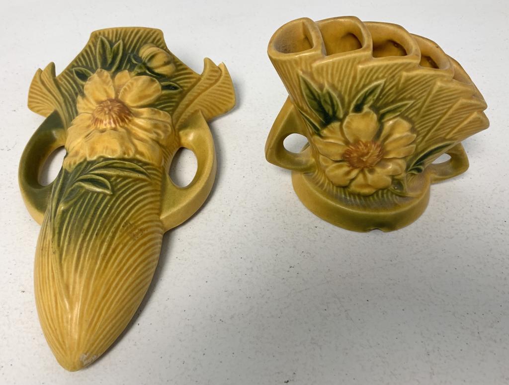 lot of 2 Roseville Orange Clematis Wall Vase (1 of 8)