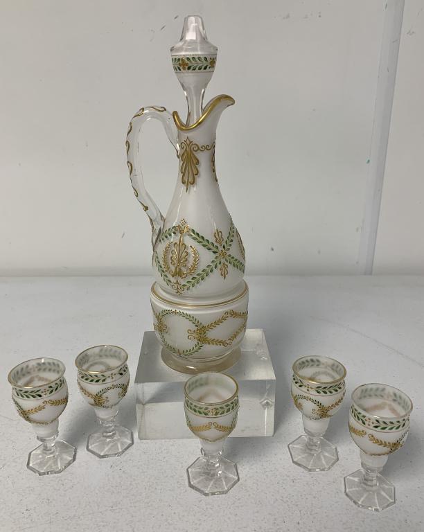 Moser Style French Empire Decanter/5 Goblets: shows little wear