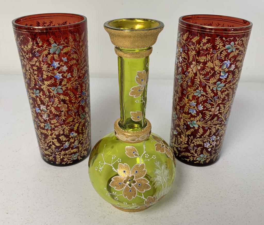 lot of 3 Moser Style Victorian Vases (1 of 6)