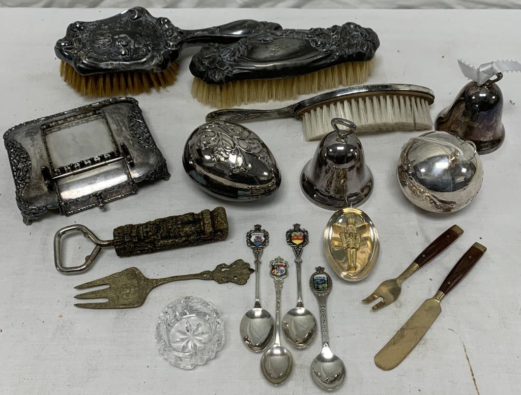 Lot of assorted silverplate, glass, other items (1 of 6)