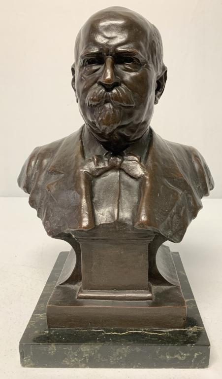 Bronze Bust of Mustached Man by J. Kratina (1 of 4)