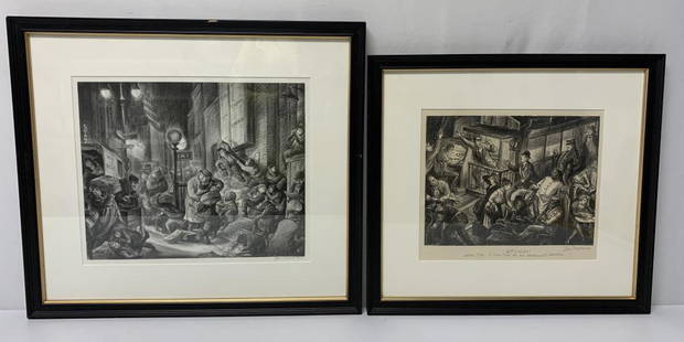 lot of 2 Don Freeman Framed Drawings: one marked 20th Century, larger one unnamed and has a chip out of the edge of the frame