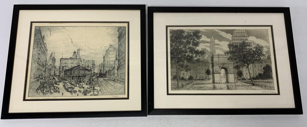 lot of 2 Leon Dolice Framed New York Etchings (1 of 7)