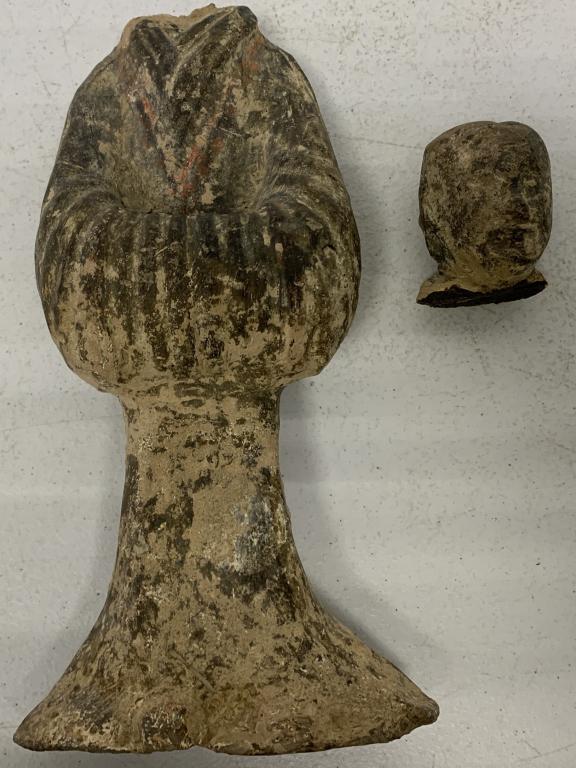 Old Oriental Looking Statue: head broken off, made of Clay/Pottery?