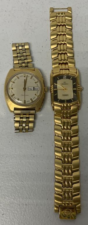 lot of 2 Elgin Diamond Quartz & Timex Watches: untested, both showing wear and use
