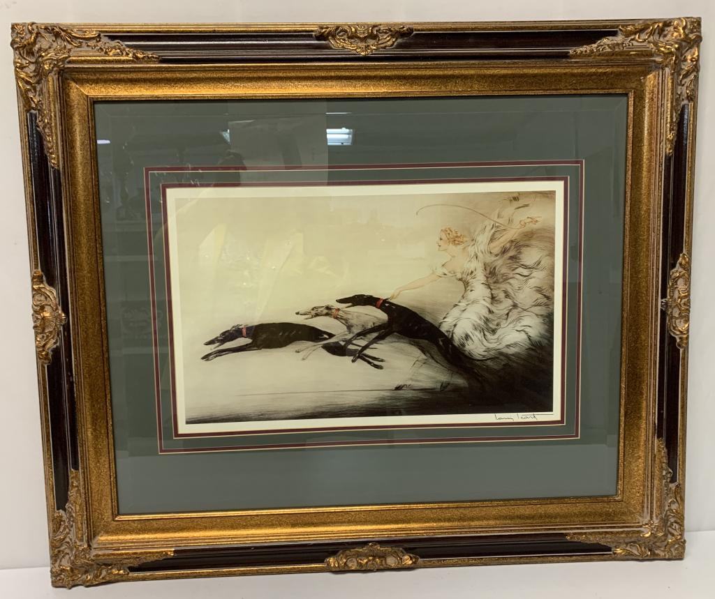 Framed Louis Icart Lady with Dogs Print (1 of 4)