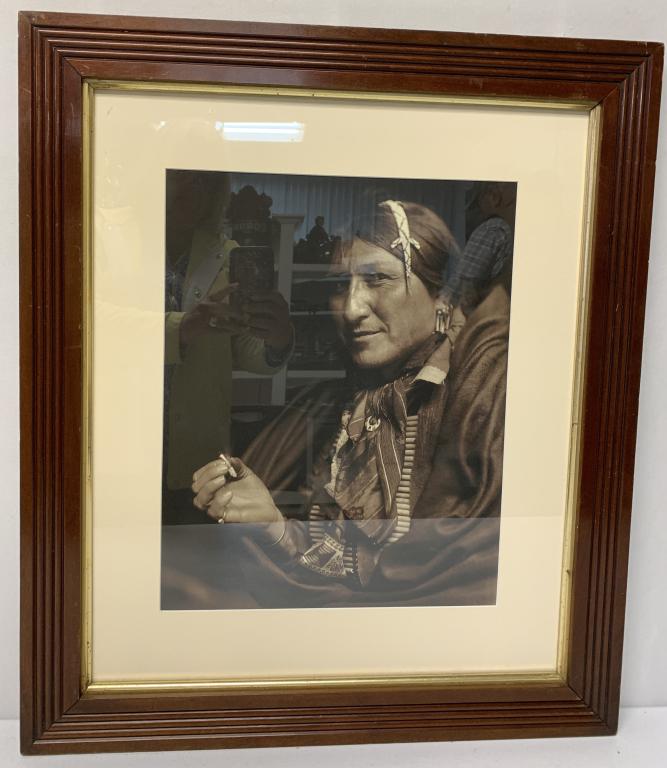 Framed Indian Smoking a Cigarette Sepia Photo (1 of 4)