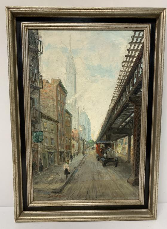 Framed Oil on Canvas New York Scene Dolice (1 of 5)
