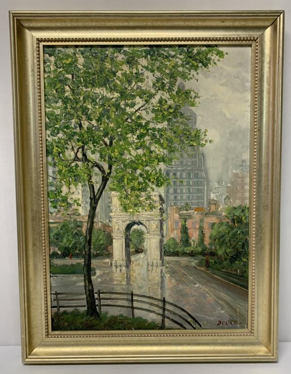 Framed Oil on Wood New York Scene Dolice (1 of 5)