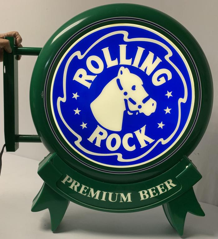 Contemporary Two Sided Rolling Rock Light/Sign (1 of 8)
