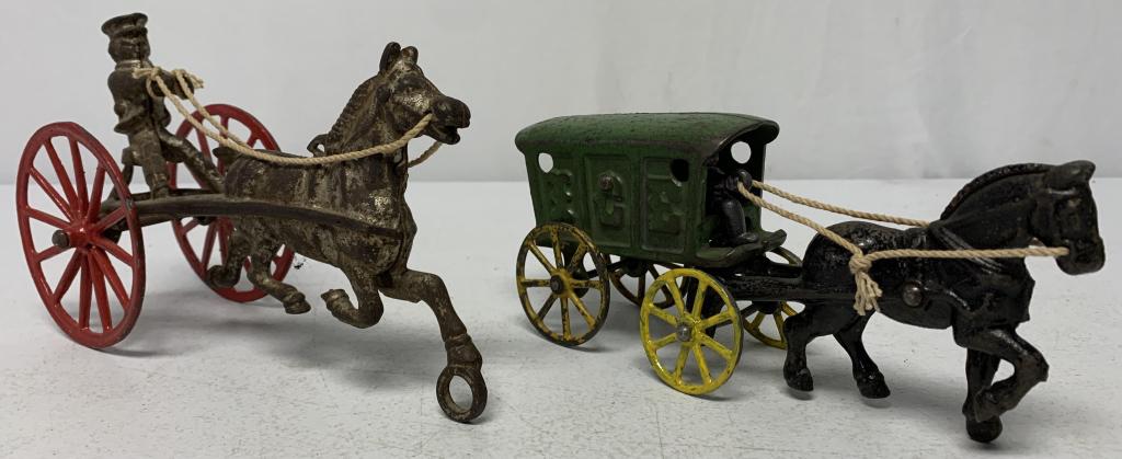 lot of 2 Cast Iron Horses w/ Carts (1 of 4)