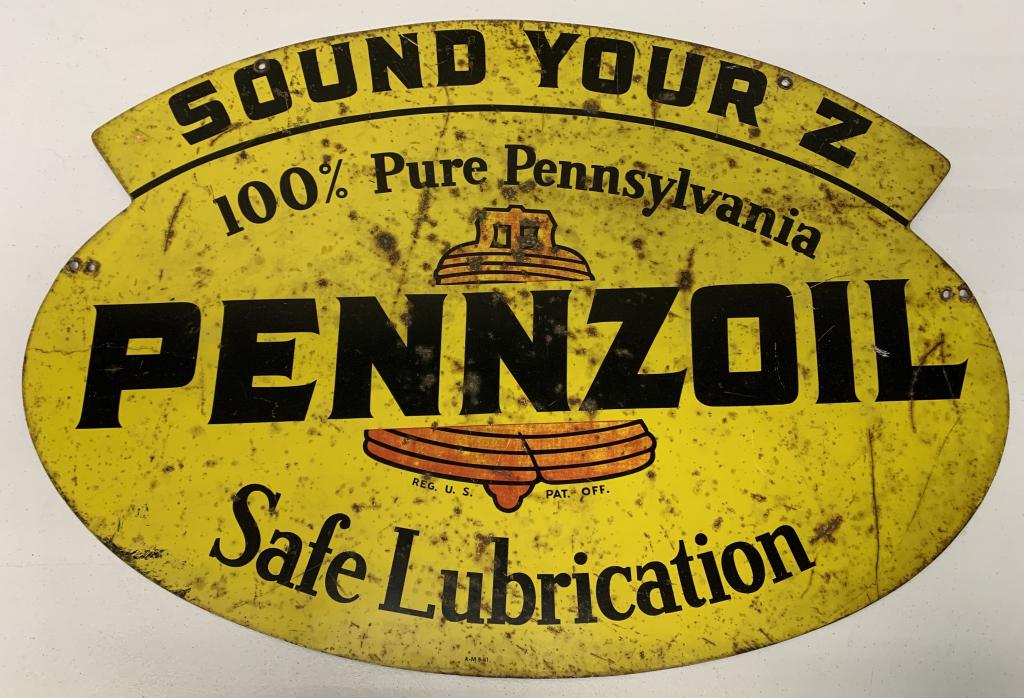 Dual Sided Painted Metal Pennzoil Sign (1 of 4)