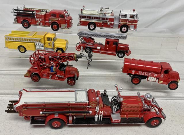 (7)Corgi, Matchbox, Solido Toy Fire Engines: all in good shape, no boxes