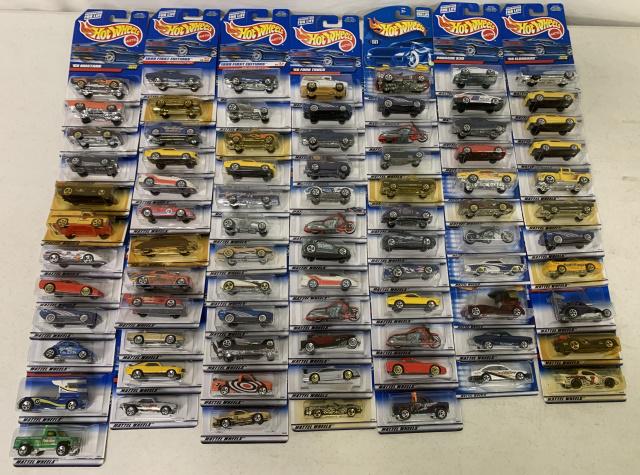 80+ Hot Wheels: various cars, models, and years including some 1998, 1999, 2000 First Editions
