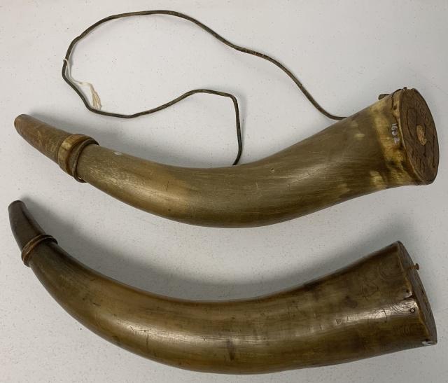 lot of 2 Gunpowder Horns carved August 1777 (1 of 4)