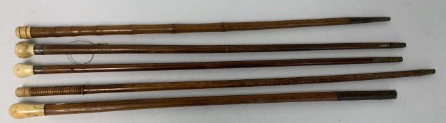 lot of 5 Early Wooden Walking Sticks (1 of 6)