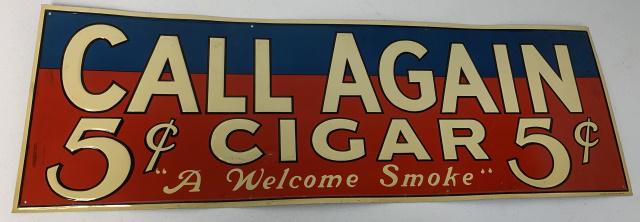 Call Again Cigars embossed tin sign (1 of 5)