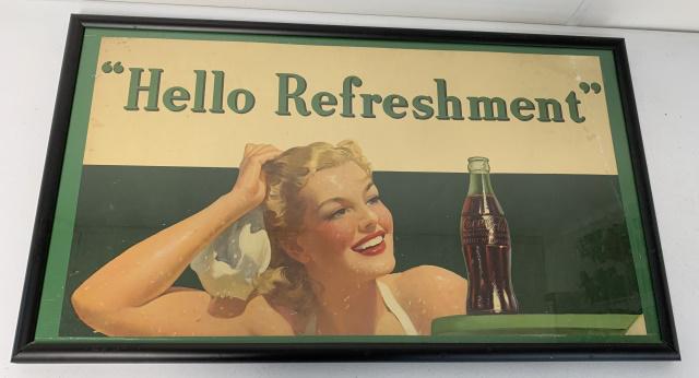 Hello Refreshment framed partial Coke sign (1 of 4)
