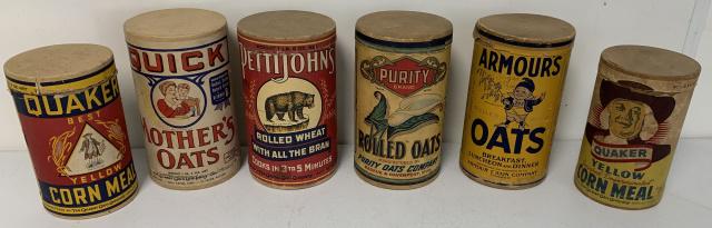 6 cardboard cornmeal and oats adv. Cannisters (1 of 7)