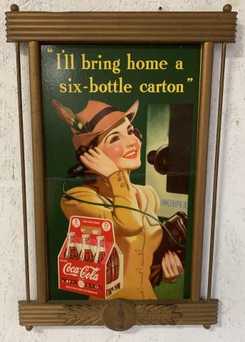 1940's Coca-Cola telephone lady framed poster (1 of 3)