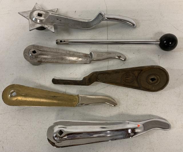 lot of 6 Slot Machine Handles: all have wear and use, no names or markings