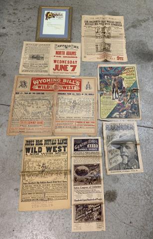 (8)Buffalo Bill, Gentry Bros, 101 Ranch Shows: 101 Ranch Shows letterhead dated 1926, Buffalo Bill papers dated 1907, 1925, among others, all papers have a lot of wear, tears throughout