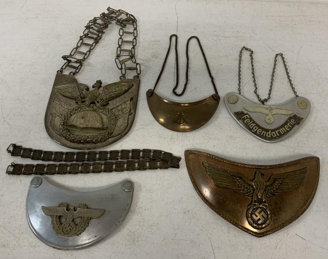 lot of 6 Nazi Gorgets & Chains: authenticity unknown, wear and some aging