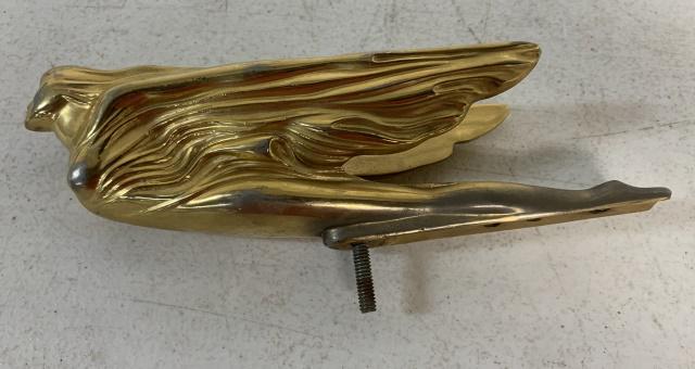 Cadillac Winged Goddess Hood Ornament: gold color worn away throughout, heavy weight cast