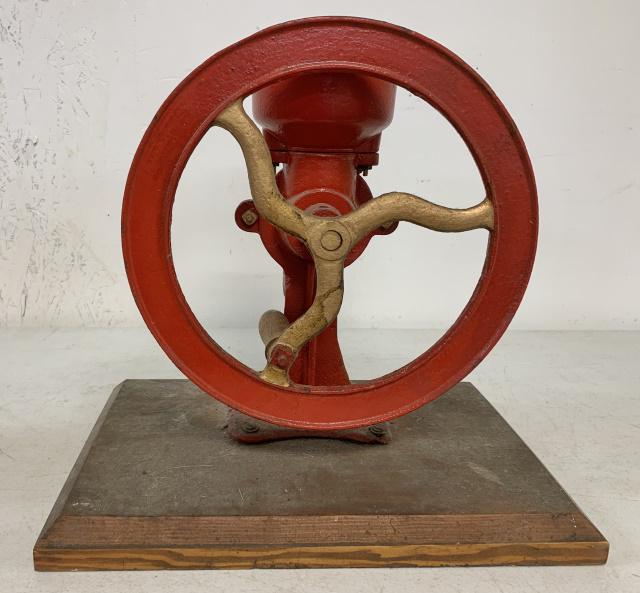 Cast Iron Coffee Grinder: wheel turns, possibly repainted at one time, some wear