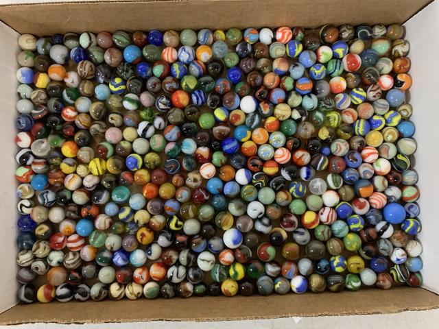 lot of 200+ Glass Contemporary Marbles: largest ones are around 5/8" diameter, smallest ones are 3/8" diameter