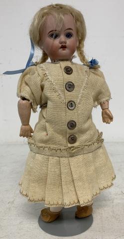 Theodore Recknagel doll marked 1907 DEP R/A: bisque head, composition hands and lower leg limbs, has wood jointed upper arms and thighs and knees, nice condition