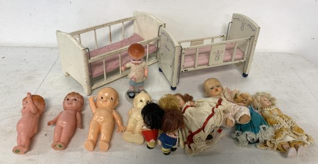 2 doll cribs and 12 plastic and celluloid dolls (1 of 17)