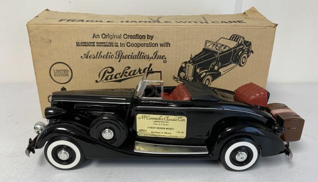 McCormick Distilling 1937 Packard Decanter/Box: limited edition, first of a series, whitewalls not completely attached to the one tire, front emblem broken off