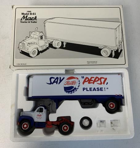 First Gear '60 B-61 Mack Pepsi Truck/Trailer: 1/34 scale, looks like it was never used